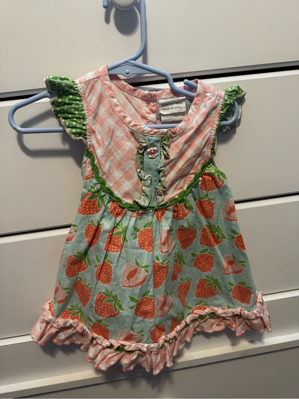 Toddler Strawberry Print Pink & Mint Cotton Dress